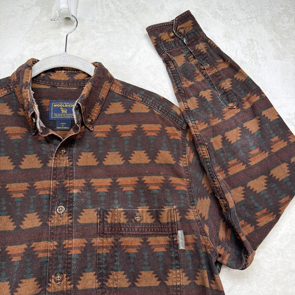 Woolrich Flannel Shirt Men's L Brown Southwestern Cabin Workwear Heavyweight